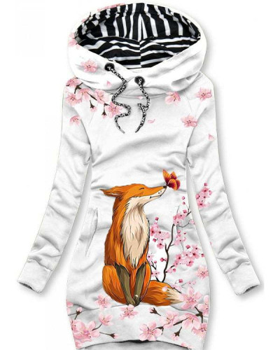 Fox Butterfly Floral Art Print Hooded Sweatshirt