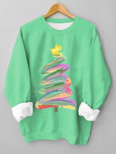 Women's Oil Painting Christmas Tree Print Sweatshirt