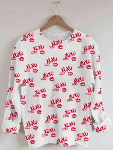 Women's XOXO Letter Print Long Sleeve Round Neck Sweatshirt