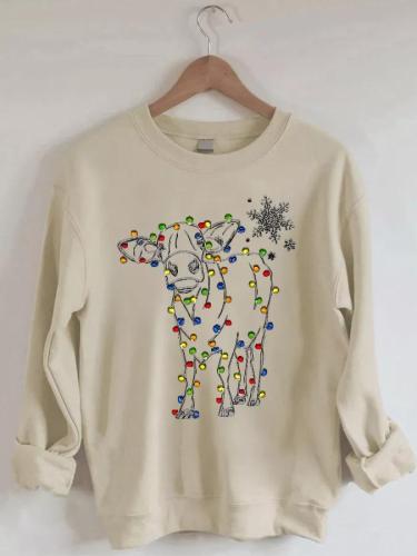 Cow Light Christmas Classic Casual Crewneck Sweatshirt