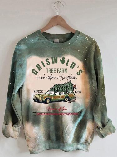 Women's Vintage Christmas tree farm Print Sweatshirt