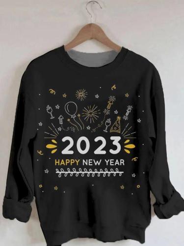 Women's Happy New Year 2023 Letter Print Sweatshirt