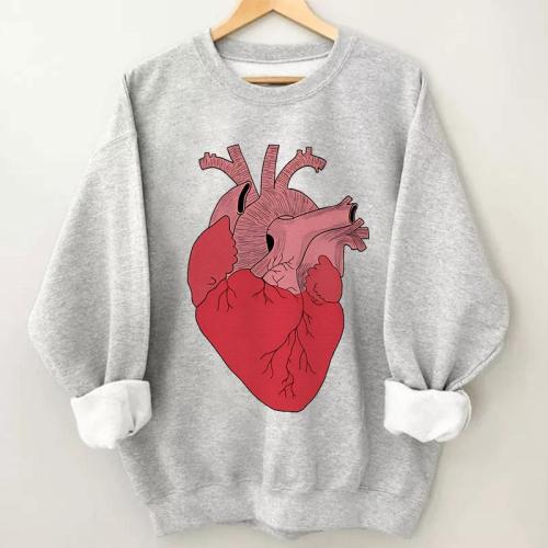 Women's Red Heart Print Round Neck Sweatshirt