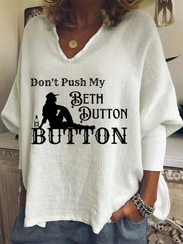 Women's Western Retro Don't Push My Beth Dutton Button Print Sweatshirt