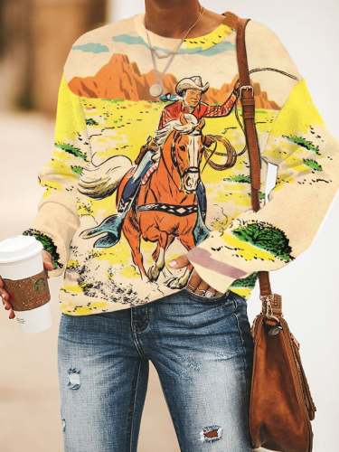 Women's Western Vintage Horse Print Sweatshirt