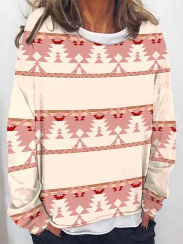 Retro Western Pink Geometry Print Sweatshirt