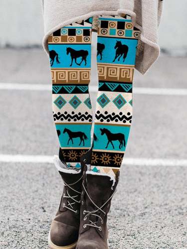 Women's Western Vintage Horse Totem Print Leggings