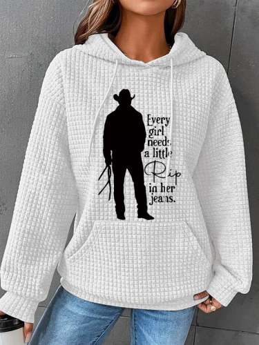 Women's Every Girl Needs A Little Rip In Her Jeans Printed Waffle Hoodie