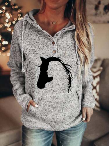 Women's Girl And Horse Silhouette Casual Hoodie