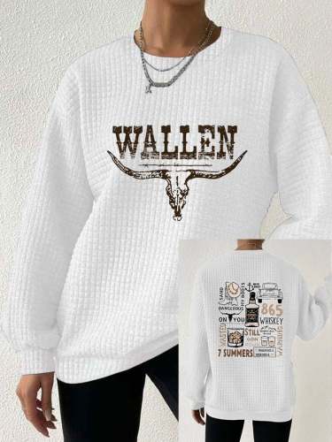 Women's Retro Wallen Bull Skull Waffle Sweatshirt