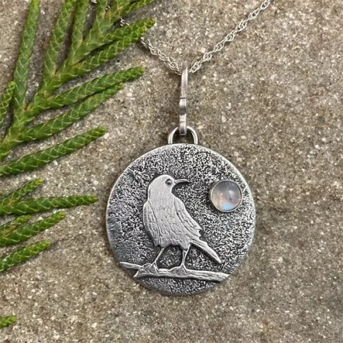 Sterling Silver Bird Signet Moonstone Pendant Necklace