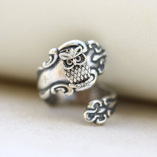 Owl Silver Spoon Ring
