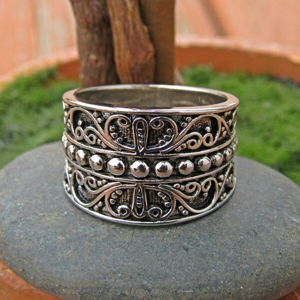 Bohemian Floral Swirl Silver Ring