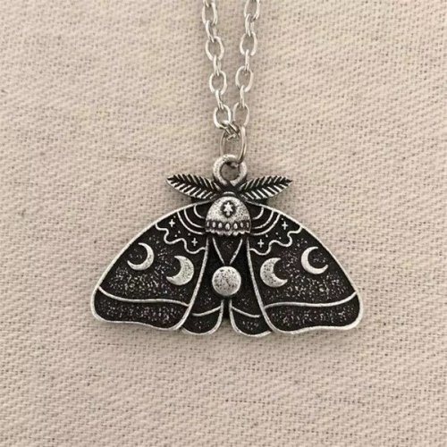 Moon Phase Moth Pendant Necklace