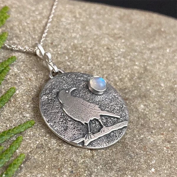 Sterling Silver Bird Signet Moonstone Pendant Necklace