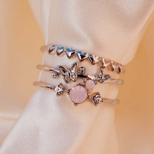 Three Layer Butterfly Stacking Silver Rings
