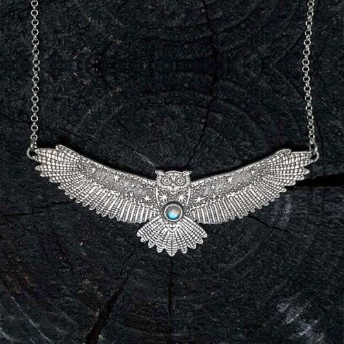 Owl Moonstone Silver Necklace