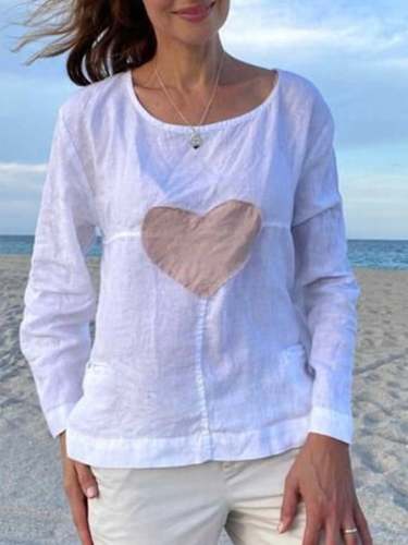 Women's Cotton Linen Casual Loose Heart Shirt