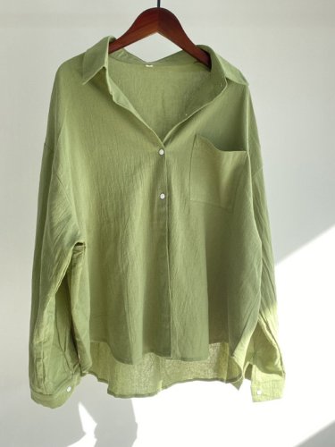 Women's Solid Color Cotton&Linen Long Sleeve Shirt