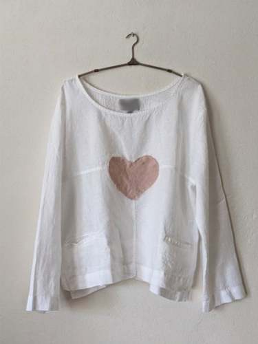 Women's Cotton Linen Casual Loose Heart Shirt