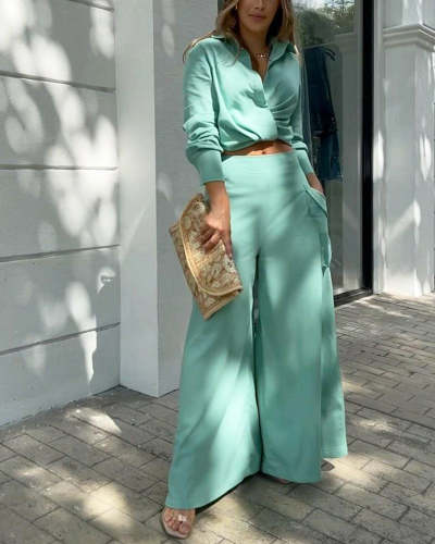 Solid color casual two-piece suit green