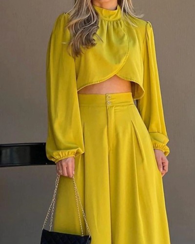 Irregular top high waist wide leg pants suit