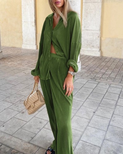 women’s autumn long sleeve shirt and trousers two piece suit