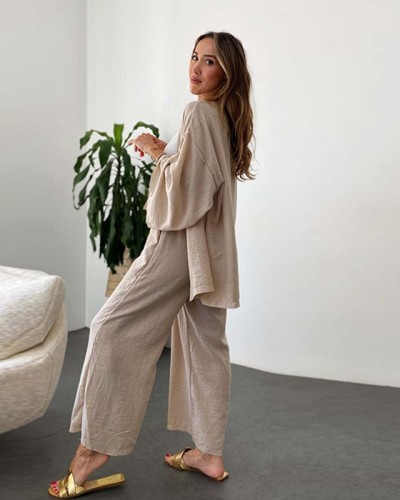long-sleeved top wide-leg trousers two-piece set
