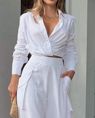 Solid color casual two-piece suit white