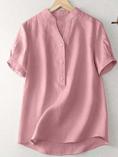 Women's Solid Color Button Down Short Sleeve Shirt