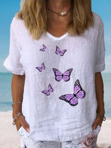 Women's Butterfly Print Cozy Casual Top