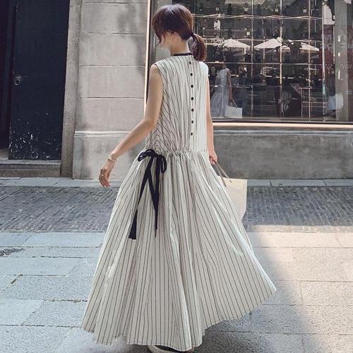 Chic Stripe Printed Drawstring Maxi Dress