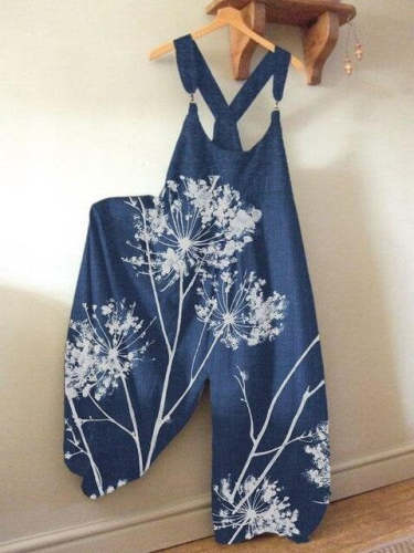 Dandelion print cotton casual overalls