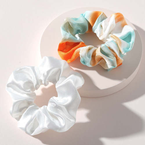 Large Scrunchie Elastic Hair Ties-Orange and White Set (2PCS)