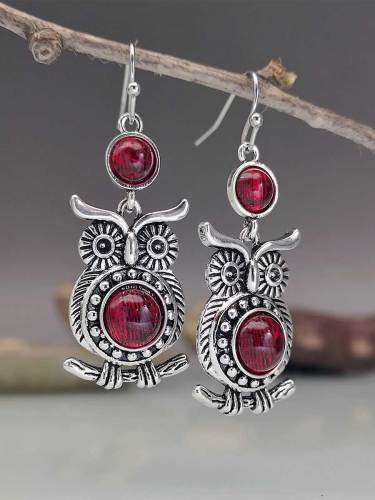 Lace ruby and owl earrings
