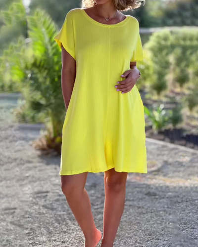 Plus Size Solid Color Short Sleeve Linen Rompers