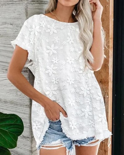 Lace V-neck Pullover Loose Casual Top