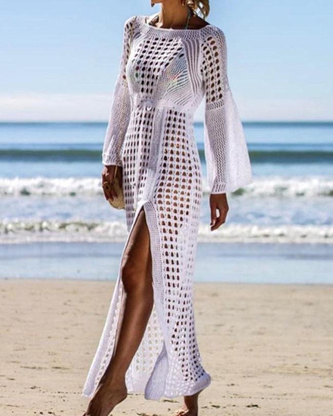 Knitted Hollow Beach Blouse Maxi Dress