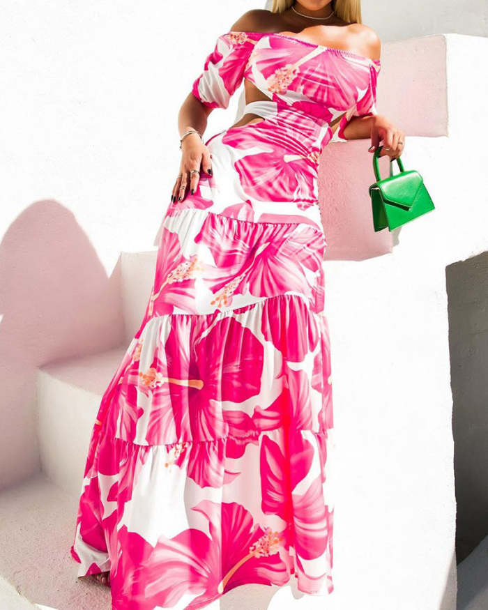 Floral-print Off-the-shoulder Cutout Dress