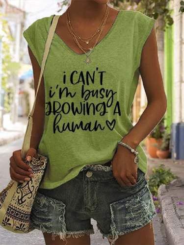 Women's Mother's Day I Can't I'm Busy Growing A Human Pregnant Mommy Print Tank Top