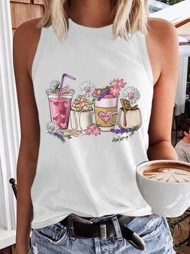 Women's Mother's Day Coffee Daisy Print Tank Top