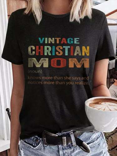 Women's Vintage Christian Mom Casual Print T-Shirt