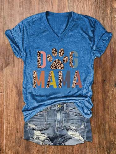 Women's Dog Mom Print V-Neck Basic T-Shirt