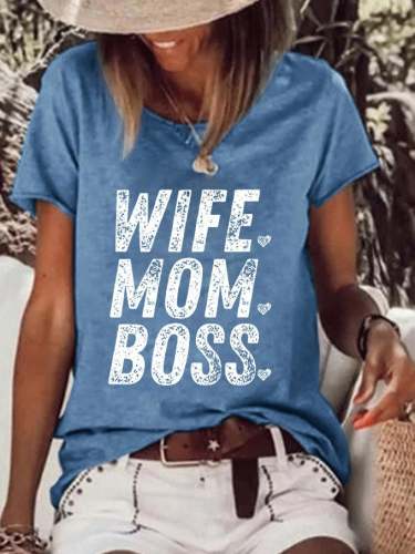 Women's Mother's Day Wife Mom Boss Print T-Shirt