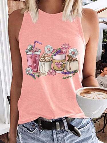 Women's Mother's Day Coffee Daisy Print Tank Top