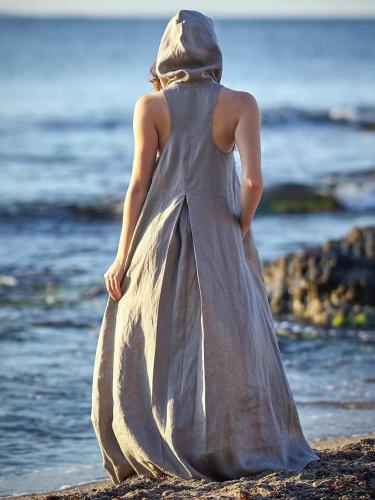 Sleeveless Strapless Hooded Loose-Fitting Floor-Length Dress​