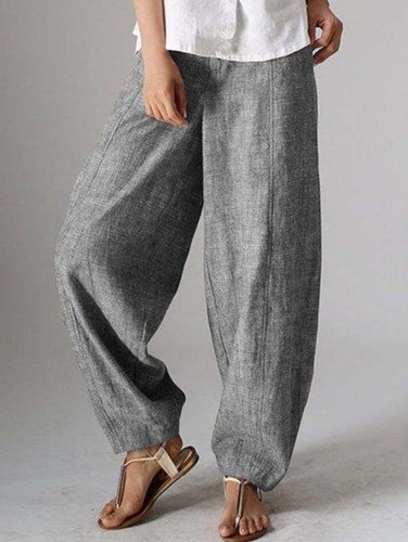 Solid Color Casual Plain Linen Pants