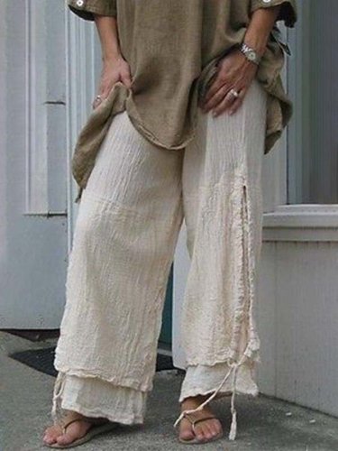 Women's Cotton and Linen Double Drawstring Wide Leg Pants