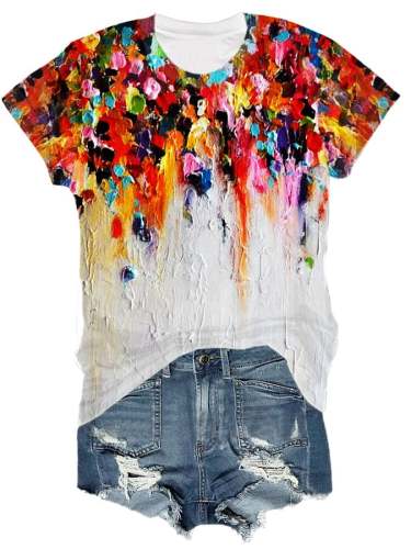 🔥Buy 3 Get 10% Off🔥Color Oil Painting Print Round neck T-Shirt