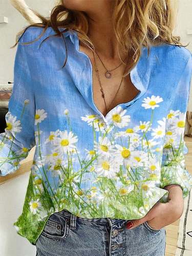 🔥Buy 3 Get 10% Off🔥Women's Daisy Print Loose Long Sleeve Shirt